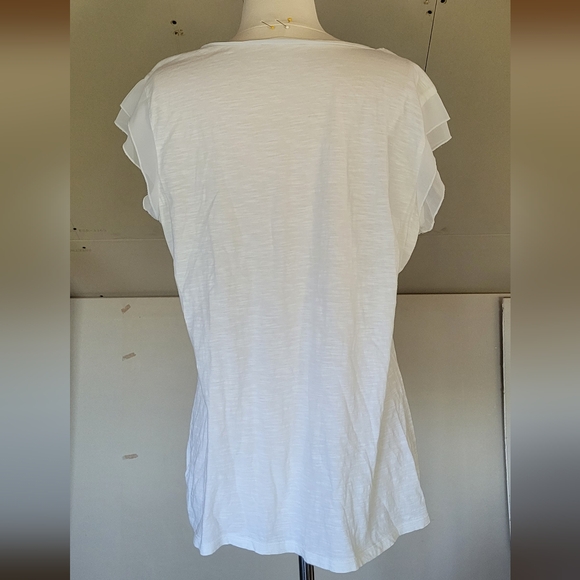 Womens White Flutter Sleeve Scoop Neck Tee - Picture 4 of 6